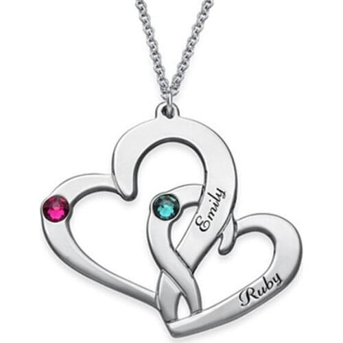 AIYANISHI 925 Silver Personalized Heart Name Necklace/Custom Engrave Birthstones Necklace With Name Charm Pendants Jewelry Gifts