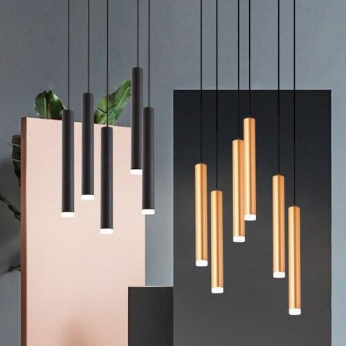 Modern Minimalist Led Pendant Lamp Long Tube Hanging Light Kitchen Island Dining Room Lamp Shop Bar Decor Cylinder Pipe Lights