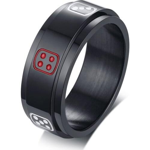 Spinner Black Stainless Steel Ring Lucky Fortune Craps Charm Finger Rings Party Jewelry for Men and Women Game Gifts