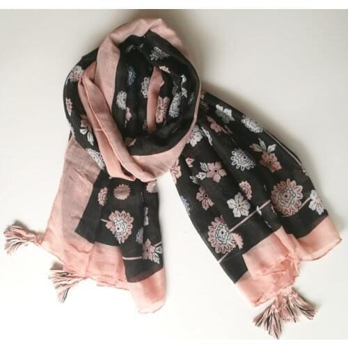 Women Floral Pattern Cotton Voil Tassel Scarf Blossom Printed Quality Cotton Shawls Wraps Hijabs 10pcs/Lot