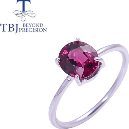 TBJ Natural 2CT Brazil Rhodolite Garnet Ring classic simple Gemstone Ring fine jewelry 925 sterling silver for women daily wear