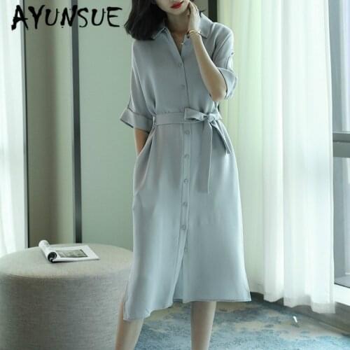 Real Silk Dress Women Spring Summer Dress Korean Office Lady Beach Dress Elegant Party Dresses Woman Vestidos Mujer L0599 YY2786