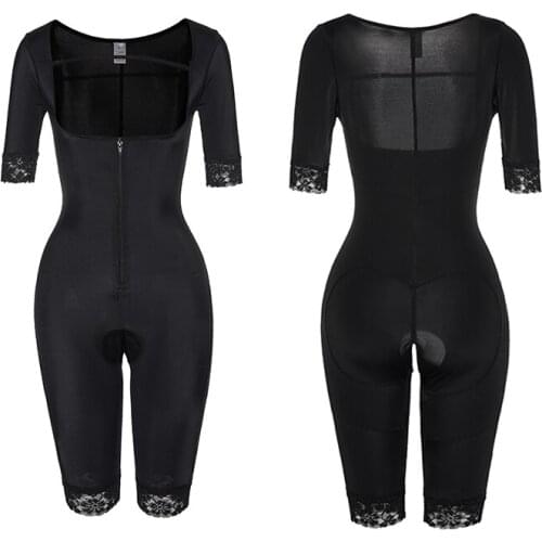 Womens Plus Size Lace Seamless Girdle Zipper Post Surgery Shapewear Colombian Tummy Control Slimming Full Body Shaper Bodysuit