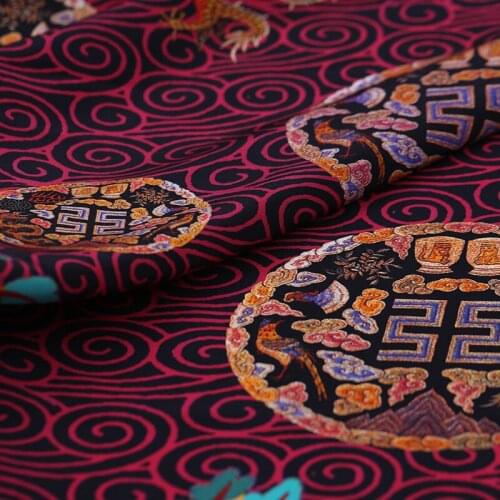 1 Meter Chinese Silk Fabric Old Design Mulberry Printing Crepe De Chine Shirt Dress Fabric