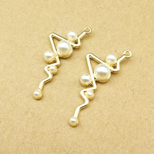 10pcs 14x35mm pearl heartbeat charm for jewelry making fashion earring pendant necklace and bracelet charms