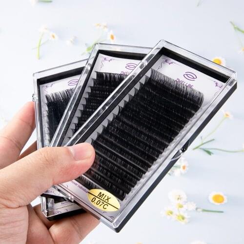 Zwellbe 16Rows Mix 7-15mm CD Individual False Eyelash Extension soft natural look lash extension supply Russian Lash