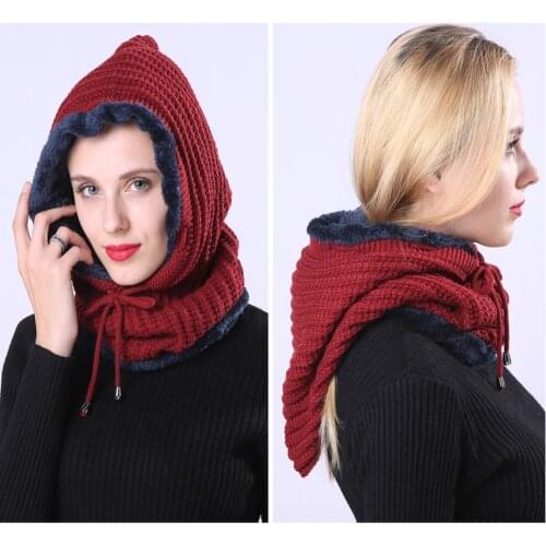 2021 Womens Plain Cap Knit Plush Fur Hats Winter Windproof Warm Ear Scarf Cloak Protect Bomber Gorras