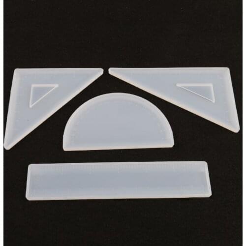 4 Shapes Silicone Resin Ruler Molds Straignt Square Triangular Rulers Protractor X4YA