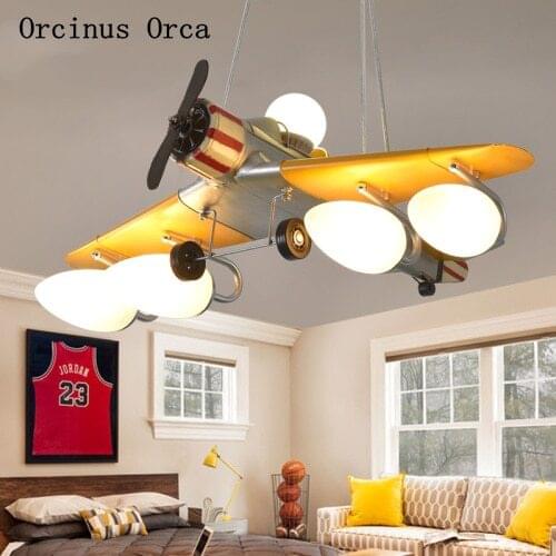 American retro color iron airplane chandelier boy bedroom childrens room lamp creative decoration fighter Chandelier