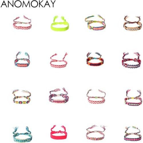 2 Pcs/Lot Trendy Bohemia Colorful Thread Rope Bracelet Handmade Multi-Color Woven Friendship Bracelet Braided Flower Bracelet