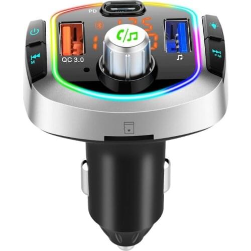 Bluetooth 5.0 Car Transmitter RGB Lights Wireless LED Transmiter MP3 Player Handsfree Fm Modulator PD QC 3.0 USB Car Charger