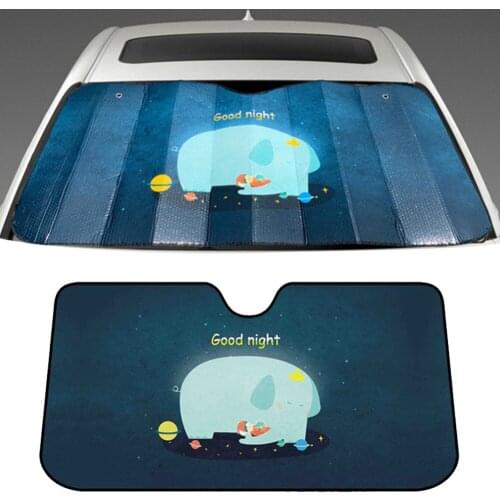 Car Cartoon Cute Good Night Elephant Windshield Sun Shade Front Window Sun Visor Foldable Anti-UV Summer Protector Cover For Kid