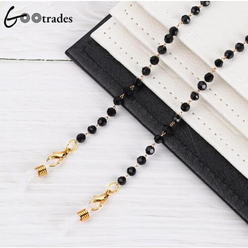 Gootrades Fashion Acrylic Crystal Glasses Neck Strap Chain Black Beads Eyeglasses Necklace Metal Sunglasses Cord Lanyard