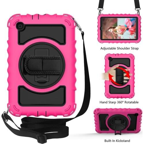 Kids Case Shockproof Silicone Cover with Rotatable Stand Shoulder Strap for Samsung Galaxy Tab A 8.4 T307/T307U Tempered Glass