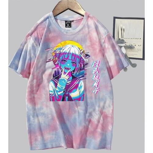 Anime Boku No Hero Academia Cross My Body Himiko Toga T-shirt My Hero Academia Short Shirt Summer Casual Tiedye T-shirt Unisex
