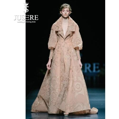 JUSERE 2019 SS FASHION SHOW Deep V-Neck Organza Long Evening Dress Embroidery Hand Beading Floor Length Formal Party Gowns