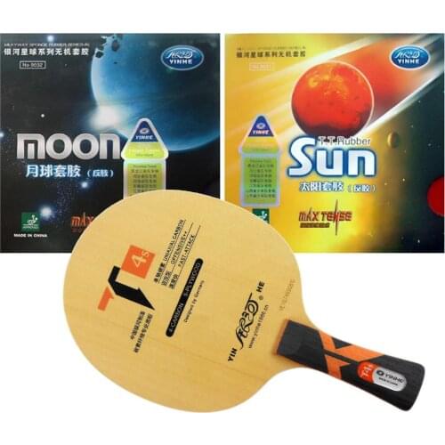 Pro Table Tennis Combo Paddle / Racket: Yinhe T4s + Sun (Factory Tuned) / Moon (Factory Tuned) Shakehand Long Handle FL