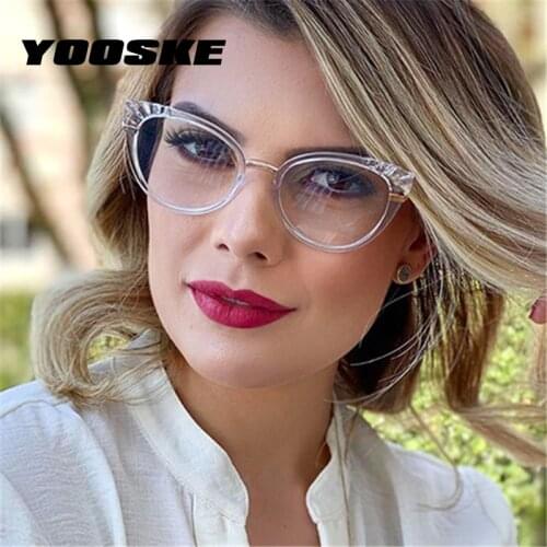 YOOSKE Computer Anti Blue Light Glasses Fashionable Cat Eye Eyeglasses Frames for Women Clear Optical Frame Fake Eyeglass