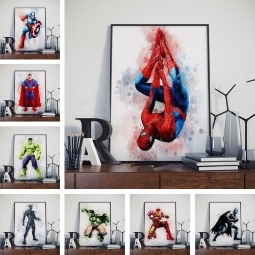 Marvel Avengers Superhero Watercolor Painting Spiderman Canvas Poster Cuadros Wall Street Art Picture for Living Room Home Decor