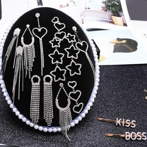 Statement Earrings Crystal 2019 Heart Star Teardrop Earrings Long Korean Big Luxury Tassel Crystal Earings Fashion Jewelry