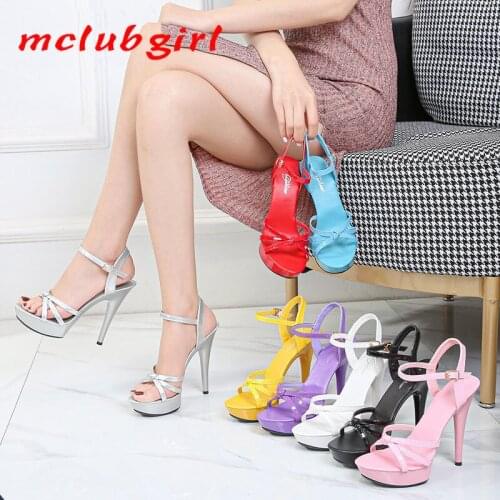 Mclubgirl New Pure-color Summer Fashion Fashion Round-head With Red Sexy High-heeled Sandals With A Line Of Sandal Women LFD