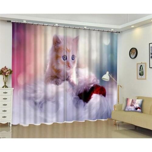 Cute cat Mordern 3D Blackout Window Curtains For Living room Bedding room Hotel/Office Curtain Drapes Cortinas para sala