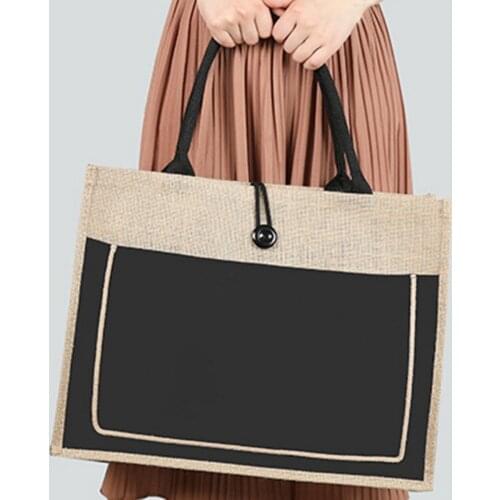 Reusable Jute Tote Bag Eco Friendly Burlap Shopping Bag Women Summer Beach Bags Handbag Large Capacity Beach Vacation Picnic Bag