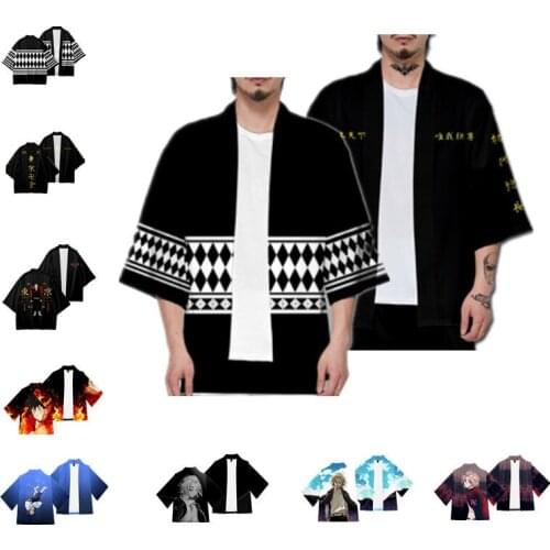 Anime Tokyo Avengers Cosplay Cloak of Draken Manji Gang for Summer Haori Kimono Tee Men Short-sleeve