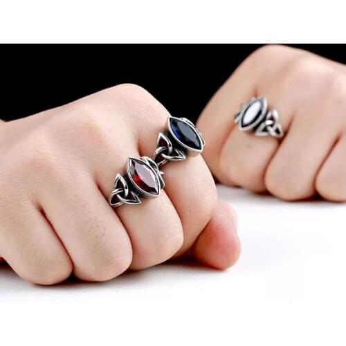 Men Thor Hammer Red/Blue/Black Stone Stainless Steel CZ Ring Mans Hiqh Quality Jewelry Wholesale Price