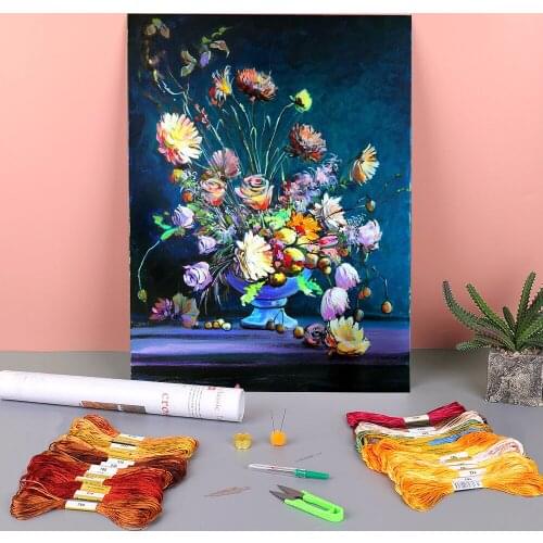 Landscape Flowers Pre-Printed 11CT Cross Stitch Embroidery Full Kit DMC Threads Hobby Sewing Needlework Handicraft Needle