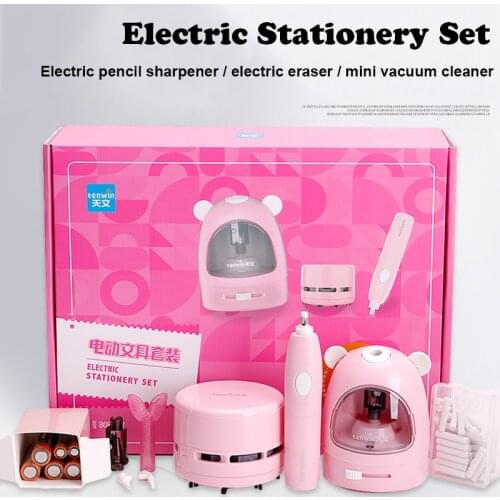 Electric Stationery Set Pencil Sharpener Vacuum Cleaner Eraser Cartoon Gift Box Christmas Set Kawaii Stationery Set Student Gift