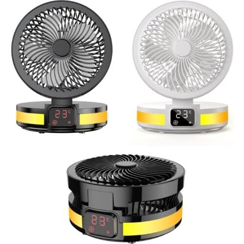 USB Charging Folding Desktop Fan with Temperature Display LED Light Indoor Air Circulation