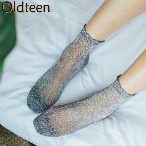 New Hot Cool Summer Breathable Comfortable Transparent Women Socks Lovely Glitter Thin Crystal Glass Silk Fashion Sexy Socks