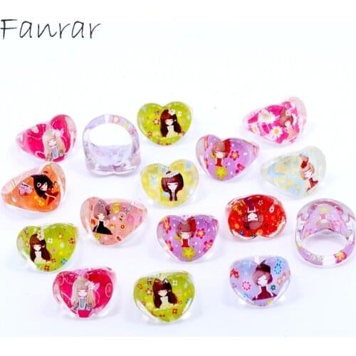 Wholesale 20pcs cute Cartoon Flower rose small princess Ring for Girls Children Kids heart Ring Bulk items Acrylic Jewelry