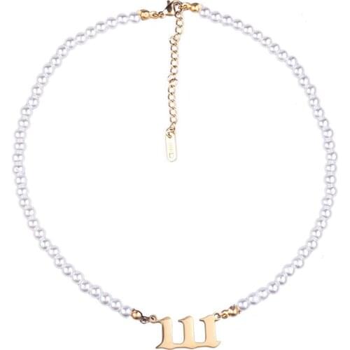 Angel Number Necklaces 111 222 333 444 Imitation Pearl Neckcklace Choker 555 777 888 999 666 Stainless Steel Minimalist Jewelry