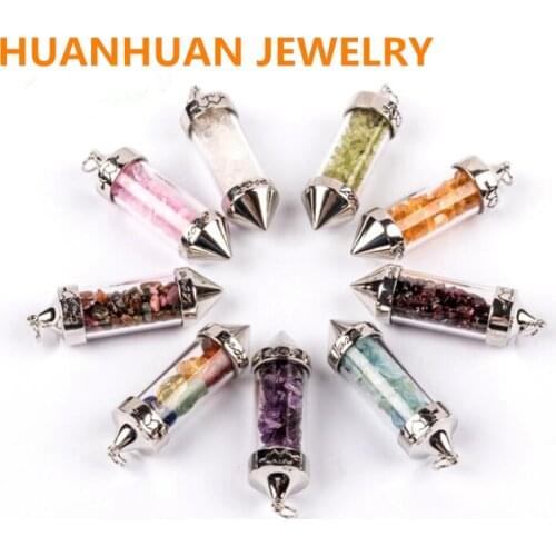 Natural Tourmaline Pendant Crystal Olivine Gems Stone Gravel Bullet Pointed Reiki Chakra Pendant Healing Stone Necklace Pendant