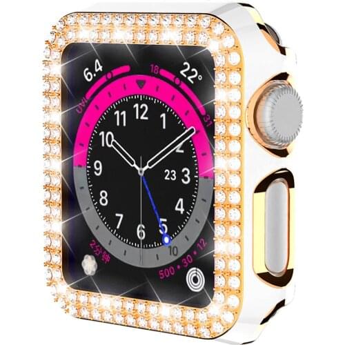 Full Screen Protector Bumper for Apple watch 6D Dazzling Carving PC Double Row Diamond Protective Case 38mm 40mm 42mm44mm IWatch