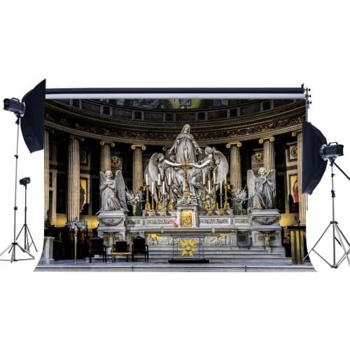 Luxurious Church Backdrop Ancient Statue Backdrops Cross Retro Pillars Interior Photography Background