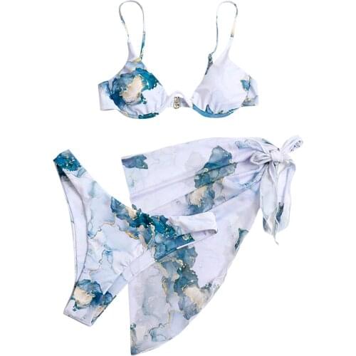 Sexy Bikinis 2021 Woman Swimwear Womens Swimsuit Tie-dye Printed Cross-tie Chiffon Split Bikini Swimsuits Swim Bathing Pareos