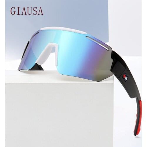 GIAUSAColorful sunglasses, riding outdoor sports sunglasses, large frame sunglasses, yellow yellow glasses rimless sunglasses