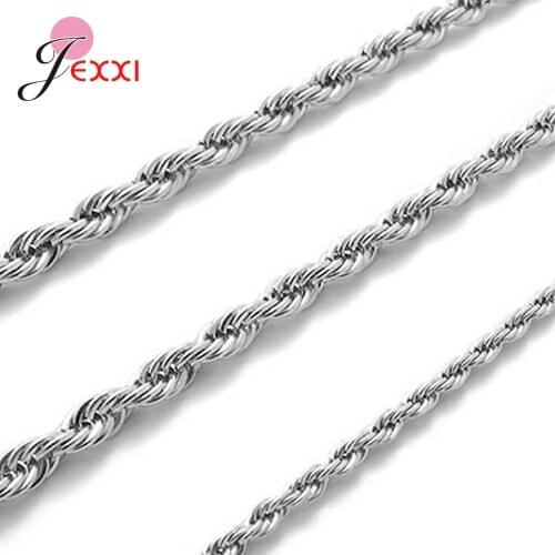2mm/3mm/4mm Wide Twisted Rope Chain Necklace for Men Women Nice S925 Sterling Silver Heavy Metal Statement Jewellery
