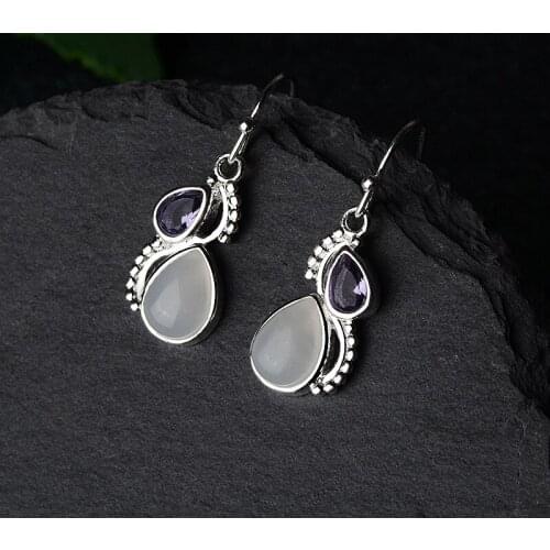 Vintage Earrings Water Drops Pear Shaped Colorful Moonstone Earrings For Women Accessories Silver Vintage Earrings Jewelry