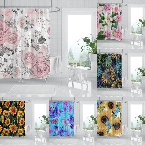 Floral Shower Curtain 3D Printing PolyesterCreative Art Waterproof Fabric With Anti-Rust Hook Hole Bathroom Decoration