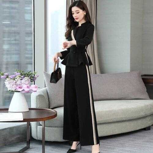 2020 New 2 Piece Set Women Elegant Jacket Pant Clothing Set Clothes Ladies Patchwork Women Set Wide leg Pants Suit Female
