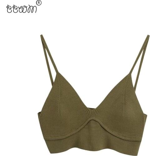 2020 Women Sexy Fashion Knitted Camis Tops Vintage Backless V Neck Straps Tops Female Chic Camisole