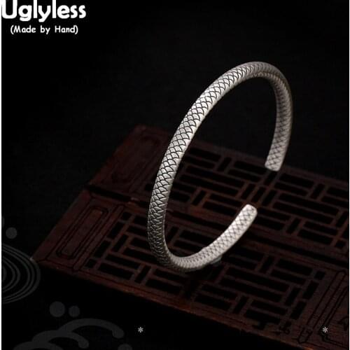 Uglyless Real S999 Silver Jewelry Simple Fashion Vintage Totem Patterns Bangles Women Weave Texture Bangle Handmade Twist Bijoux