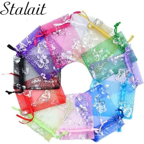 100pcs/lot 10x12cm Organza Silk Bag Christmas Wedding Gift Bag Candy Packaging Jewelry Packing Bags Gift Pouches Mix Colors