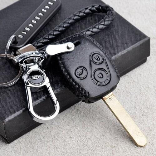 2/3 Buttons Leather Car Key Case Cover Car Keychain fod For Honda Civic CRV Pilot Insight Fit Accord Jazz HRV Car Key Shell
