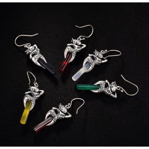 2018 Promotion Real One Deer S925 Sterling Antique Great Saint Ruyi Golden Hoop Stick Mosaic High Grade Lady Eardrop Wholesale