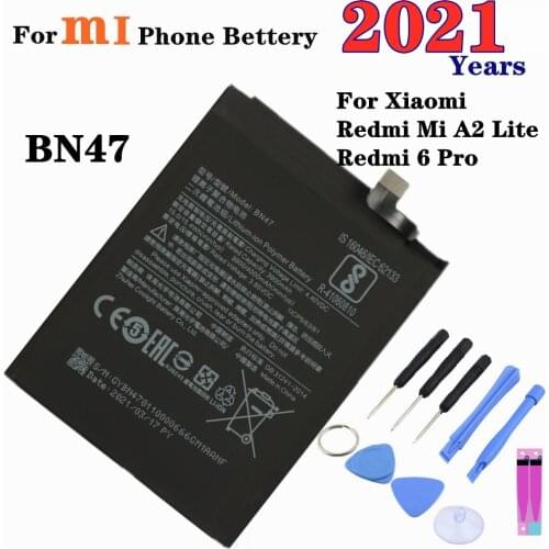 2021 Redmi Mi A2 Lite Battery For Xiaomi Redmi 6 Pro / Mi A2 Lite Phone Battery 4000mAh BN47 High Quality Replacement Batteries